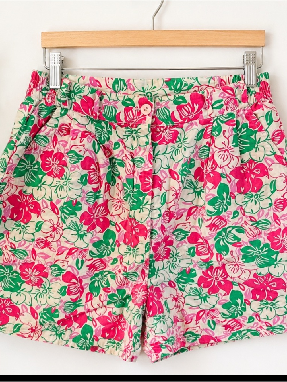 Lilly Pulitzer Pink & Green Floral High-Rise Shorts Vintage